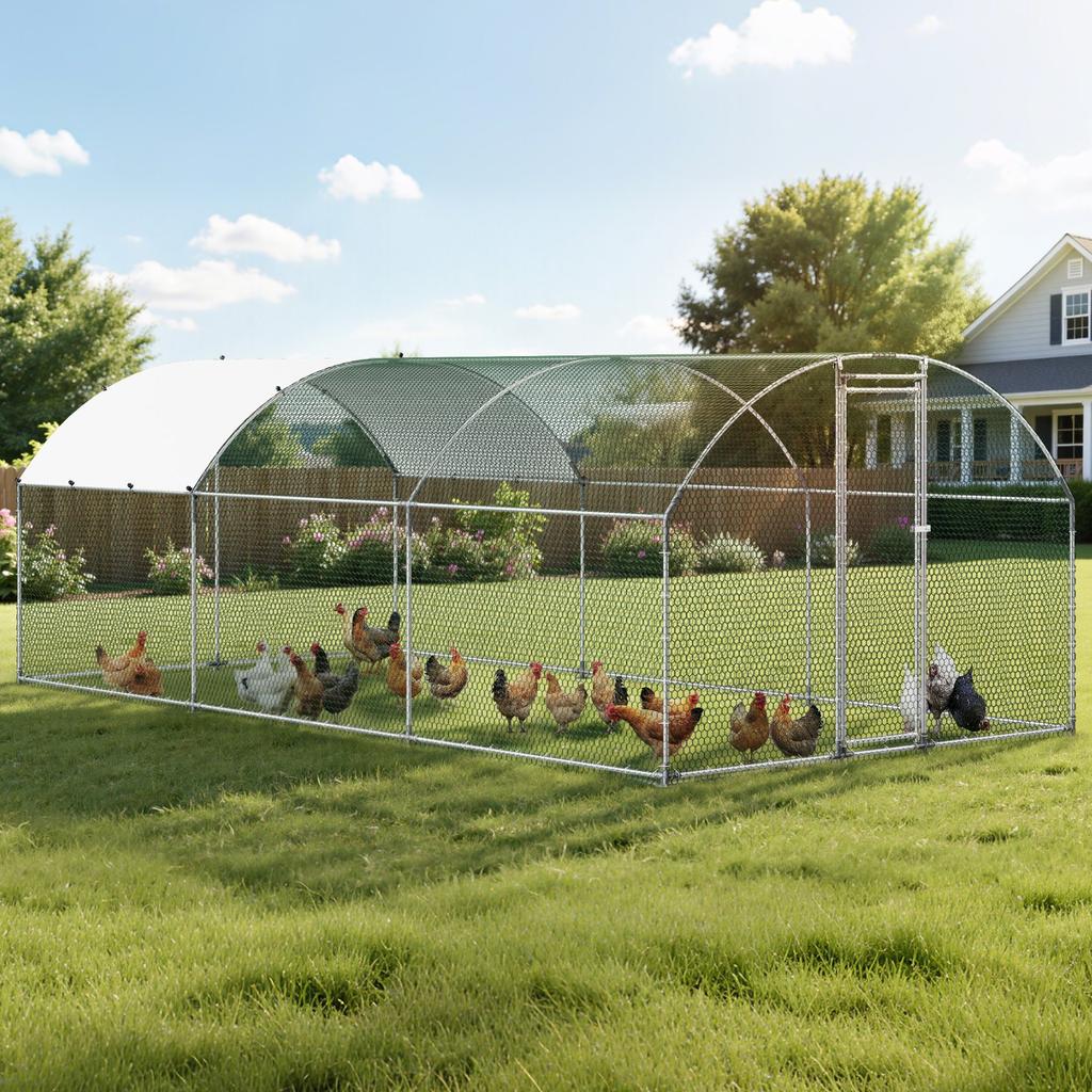 VEVOR Large Metal Chicken Coop, 3 X 6 X 2 M, Walk-in Chicken Runs with Waterproof Cover, Dome Roof Hen House Enclosure with Lock
