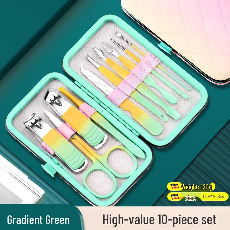 18-Piece Gradient Yellow-Green Manicure & Pedicure Tool Set with Nail Clippers and Cuticle Scissors