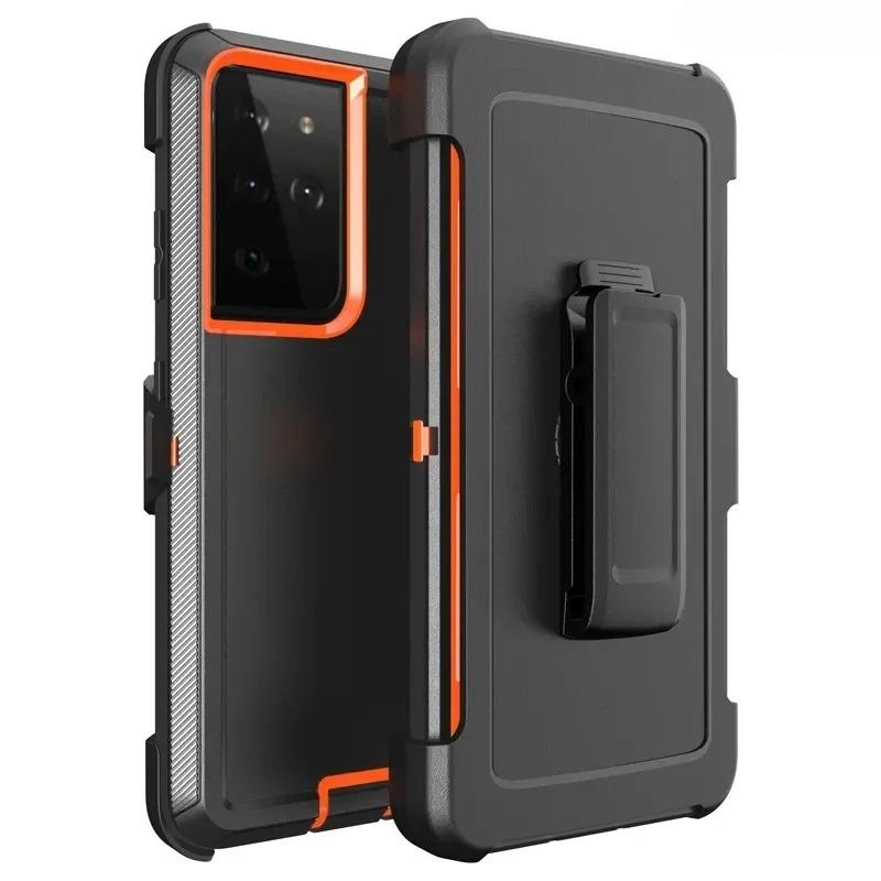 3-in-1 Military Armor Shockproof Phone Case For Samsung S25 S24 S23 S22 S21 S20 Ultra Plus Note20 Otter Case Box Belt Clip Cover