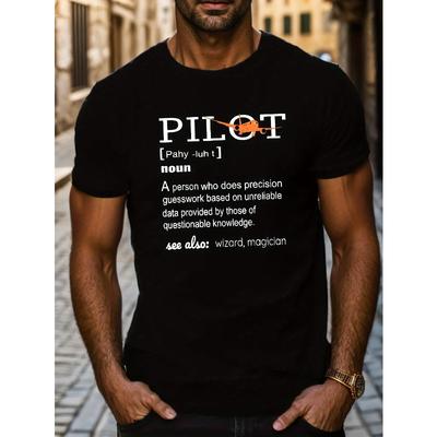 PILOT Print T Shirt, Tees For Men, Casual Short Sleeve T-shirt For Summer
