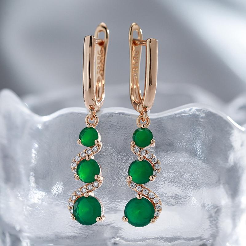 Kienl New Fashion  Rose Gold Long Earring For Women Green Natural Zircon Drop Earrings High Quality Daily Fine Jewelry