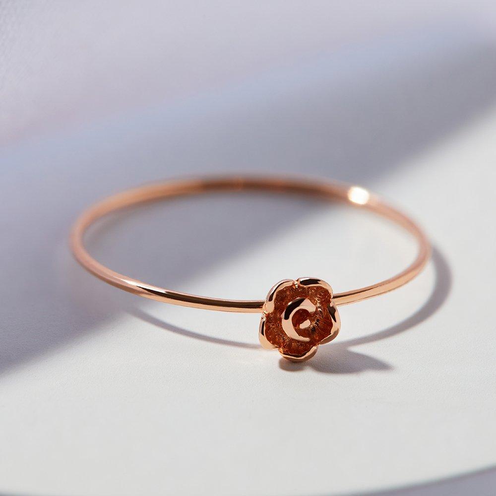 14K Tiny Rose Flower Miss Ring Gold Thread Ring