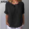 Women's Fashion Casual Solid Color Print Short Sleeve O-Neck Blouses & Shirts