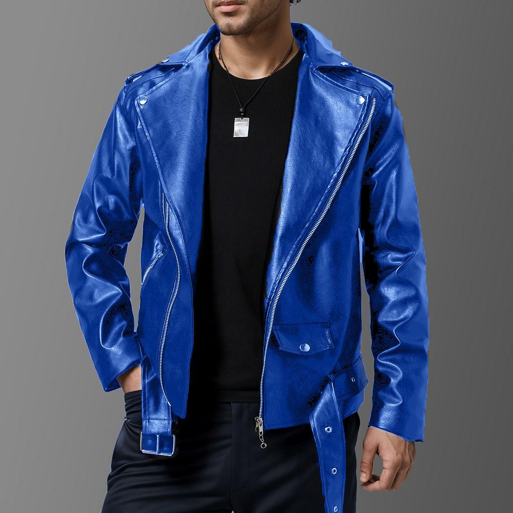Autumn and winter new men's high-quality slim-fitting lapel diagonal leather jacket British fashion locomotive clothing leather jacket