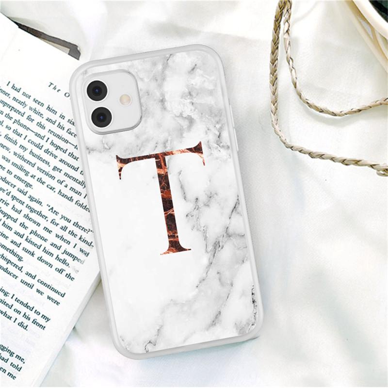 Biały marmur pozłacane litery A-Z modne etui na telefon dla iPhone 11 12 Pro X XR XS Max SE 2020 7 8 Plus odporne na wstrząsy miękkie etui z tpu