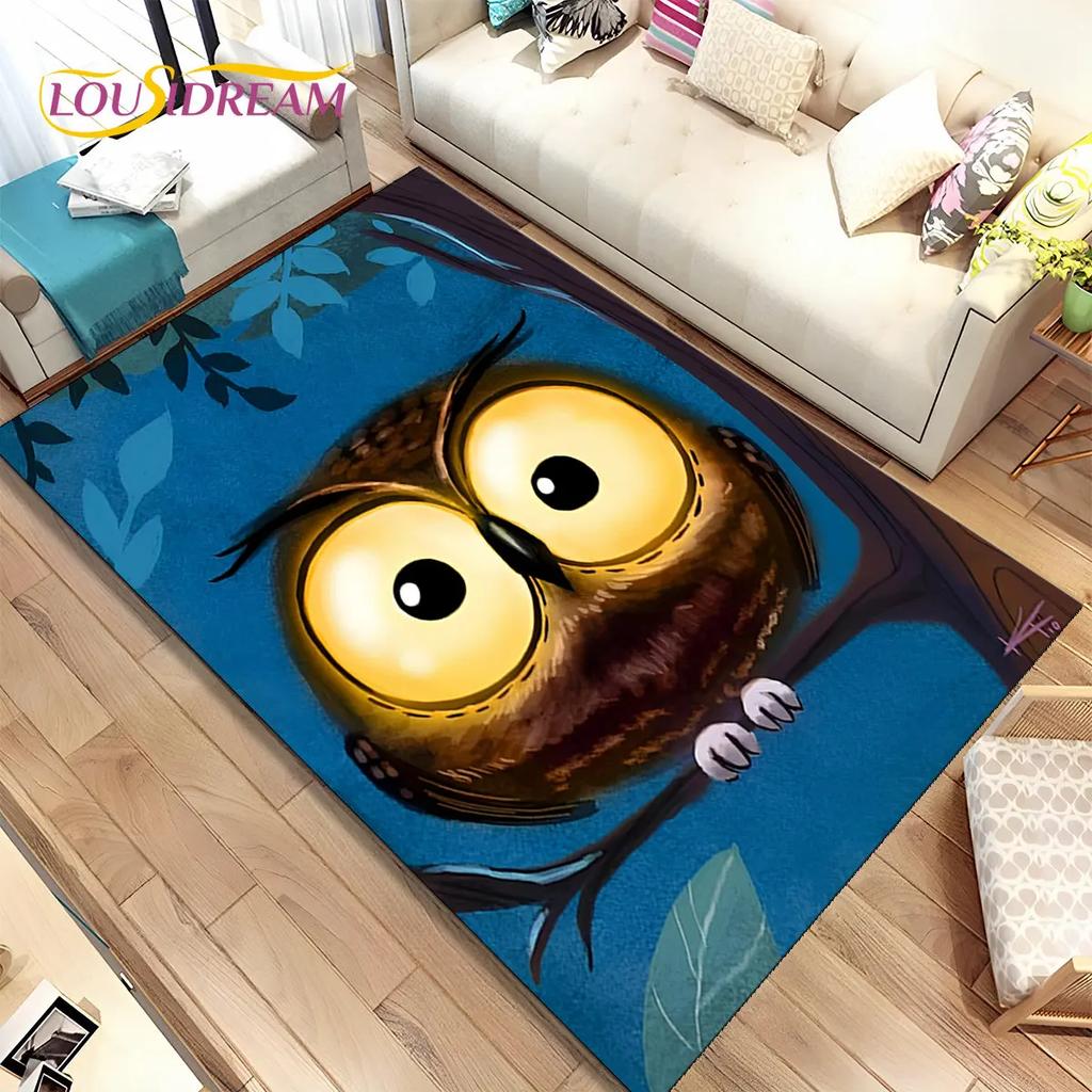 Schattige Uil 3D Cartoon Vloerkleed, Tapijt voor Huis Woonkamer Kinderkamer Bank Deurmat Decoratie, Kinderspeel Niet-slip Vloermat