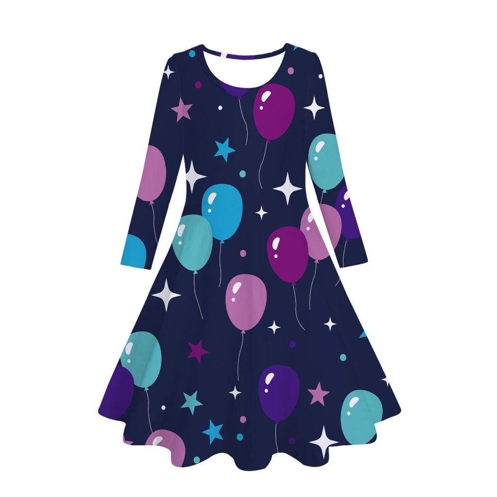 Girls' 3D Balloon Heart Dress Long Sleeve Summer Spring Vacation Daily Holiday Princess Beautiful Sweet Kids 4-12 Years Casual Dress A Line Dress
