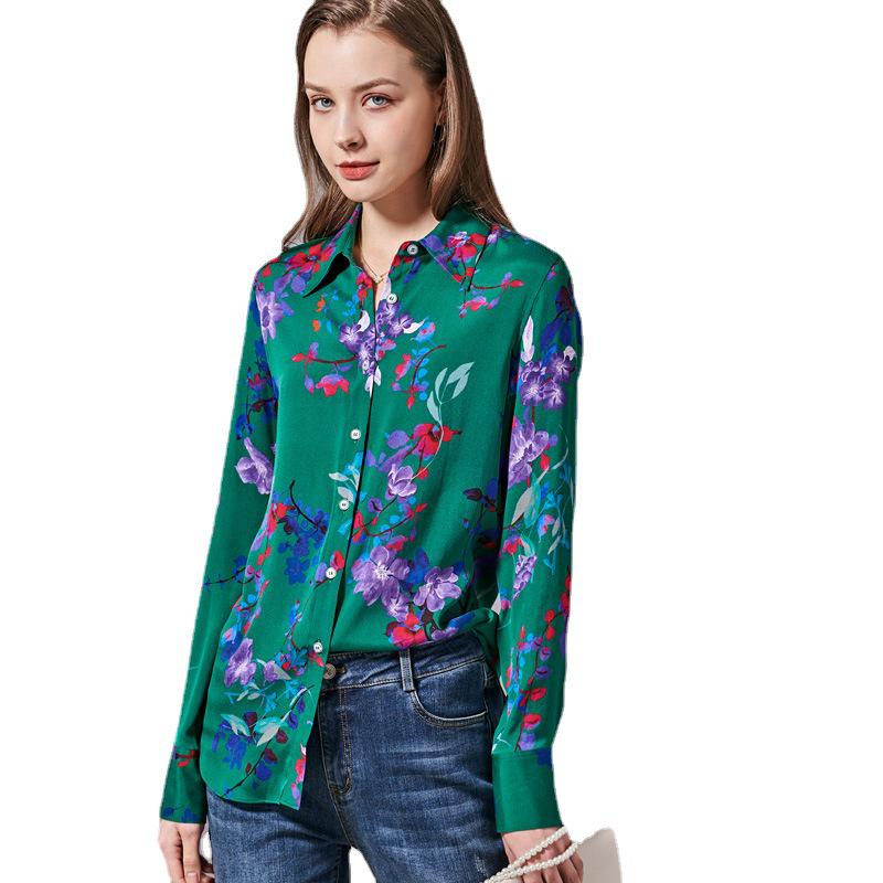 Hangzhou Women's Printed Stretch Silk Lapel Shirt