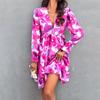 Spring and Summer Elegant Printed V-neck Long-sleeved Dress