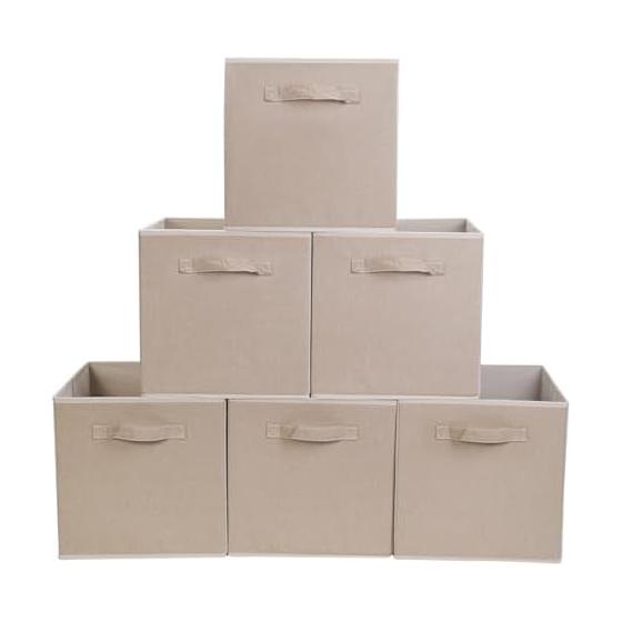 Set of 6 Foldable Storage Cube Case Large Capacity Storage Box 30x30x30cm with Handle Clothes Toy Storage Box Set (Cream Yellow)