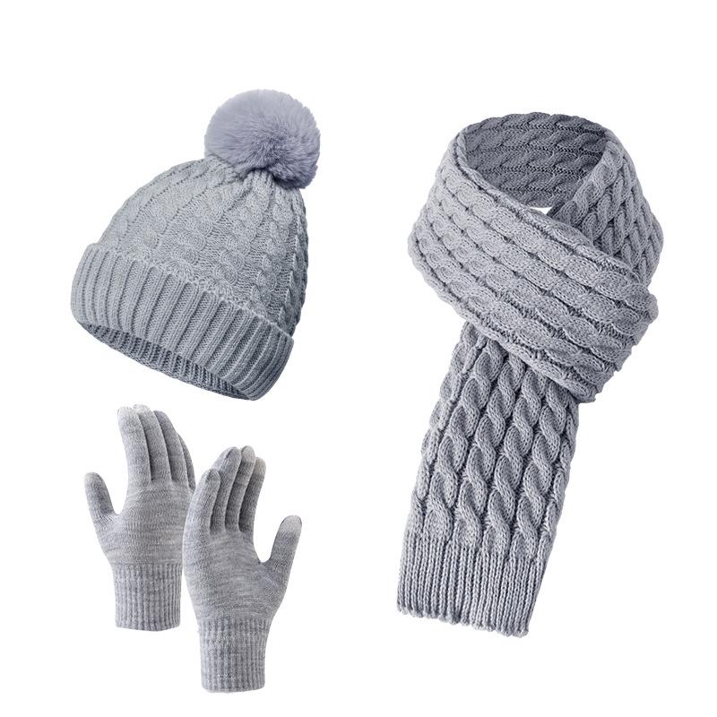 European Winter Knit Wool Hat, Scarf & Gloves Set