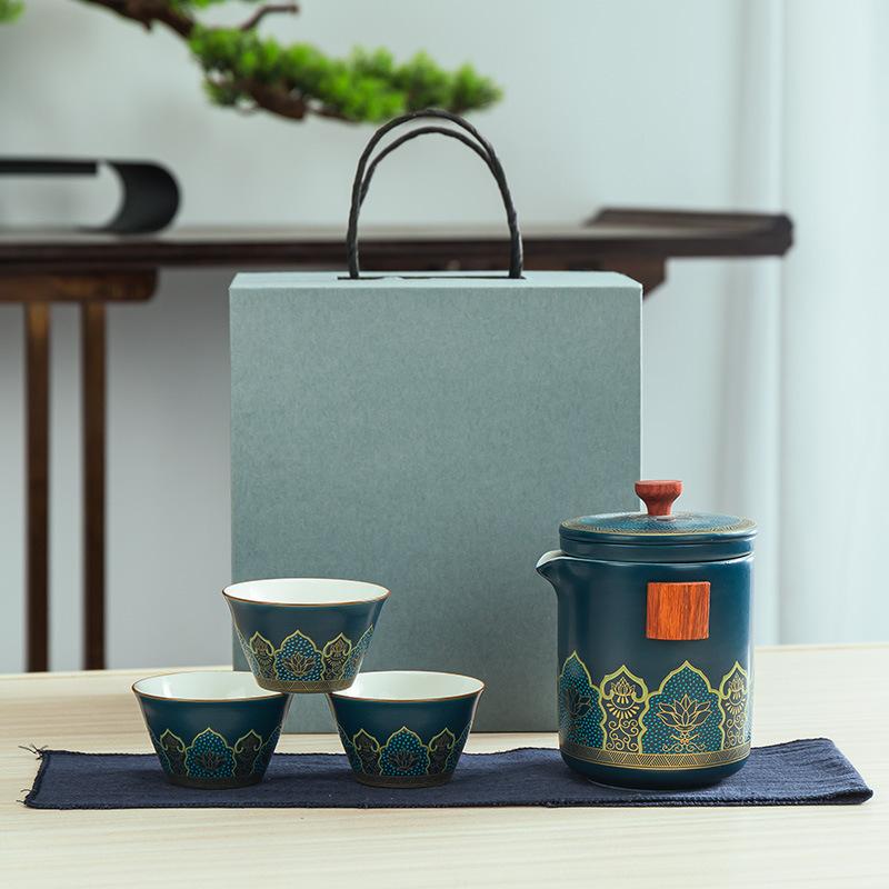 Podróżny ceramiczny zestaw do herbaty kung fu kreatywny ekspresowy kubek z tacą do herbaty cztery filiżanki puszka na herbatę kompletny zestaw prezentów biznesowych