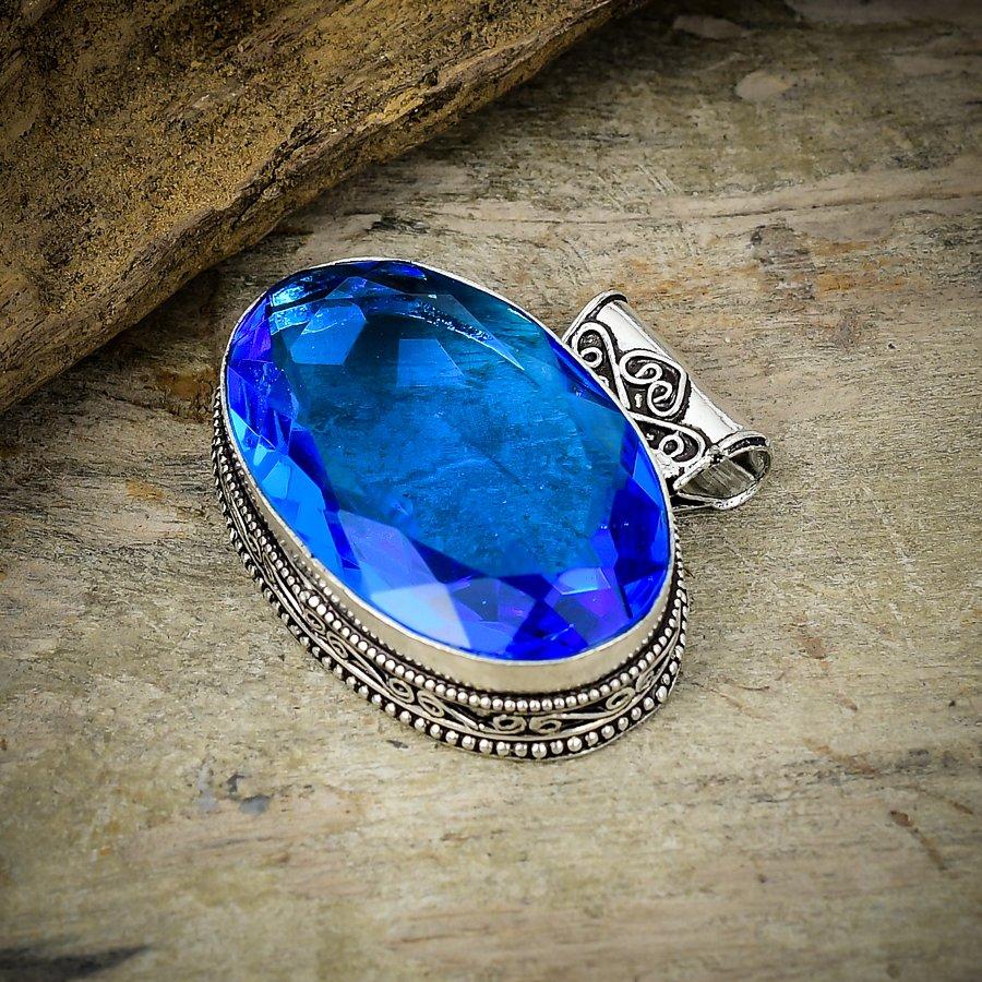 Tanzanite Quartz Gemstone 925 Sterling Silver Jewelry Pendant 1.38" M-138