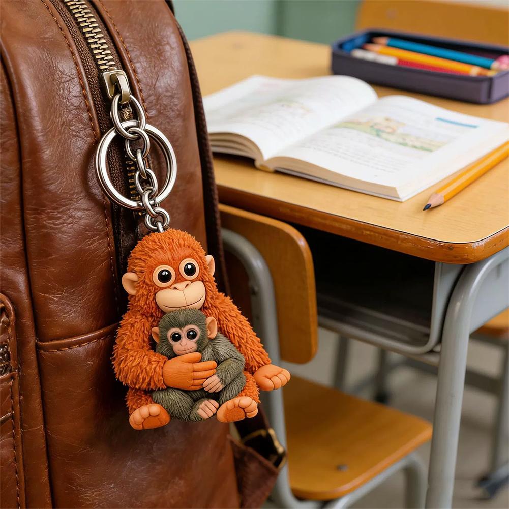 Orangutan Plush Keychain Simulation Monkey Toy Bag Pendant Furry Animal Keyring Realistic Ape Doll For Car Keys Backpack Decor
