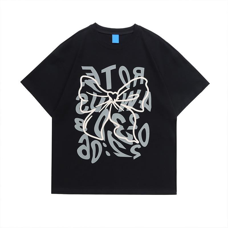 T-shirt Larga Oversize da Donna Lazy Sle o Maglietta Design Retrò Hong Kong Chic Estiva Cotone Base Girocollo Stampa Top