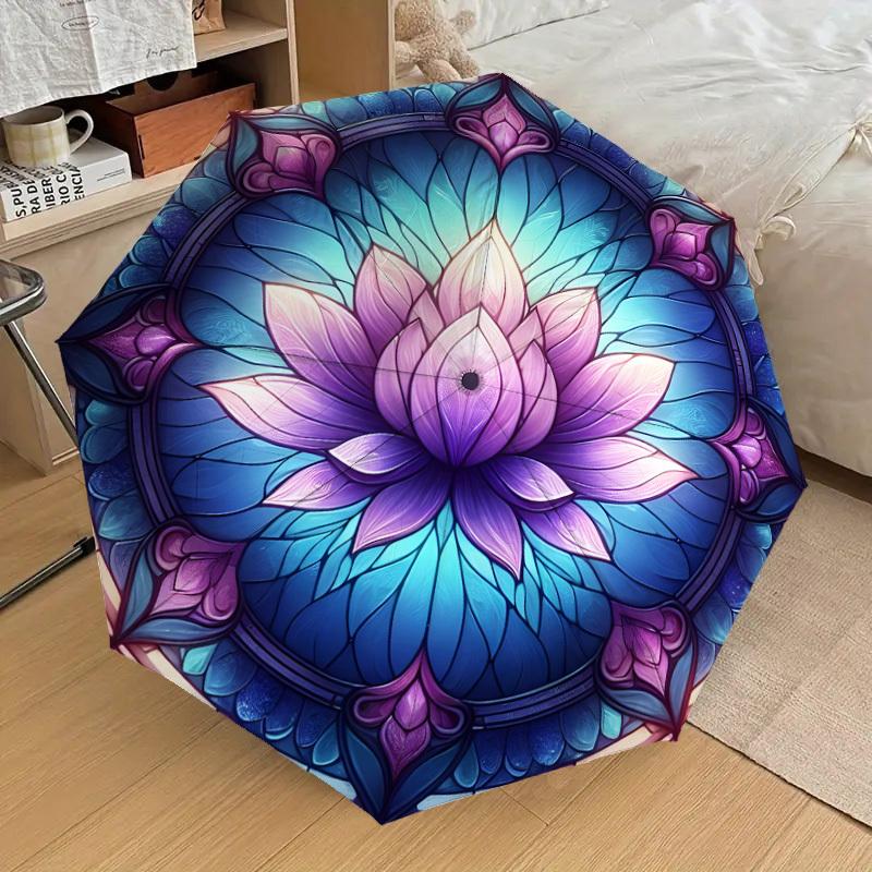 1pc Lotus Mandala Artwork Umbrella with Plastic Handle,Suitable for All Seasons Home Travel Outdoor UmbrellaDD1009