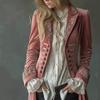 Women's Turn Down Collar Long Sleeve Velvet Blazer Coat Loose Fit Elegant Embroidered Victorian Jacket