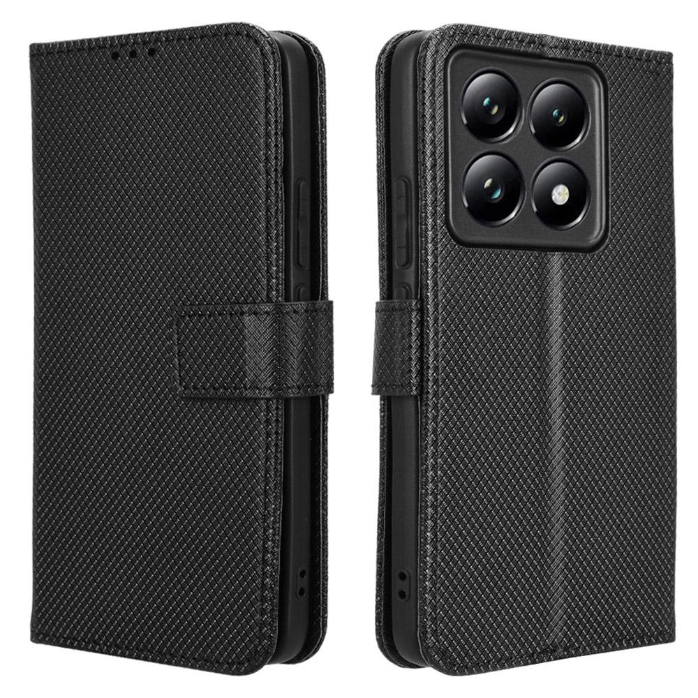 

For Xiaomi 14T Pro Case PU Leather Diamond Texture Wallet Phone Cover Black