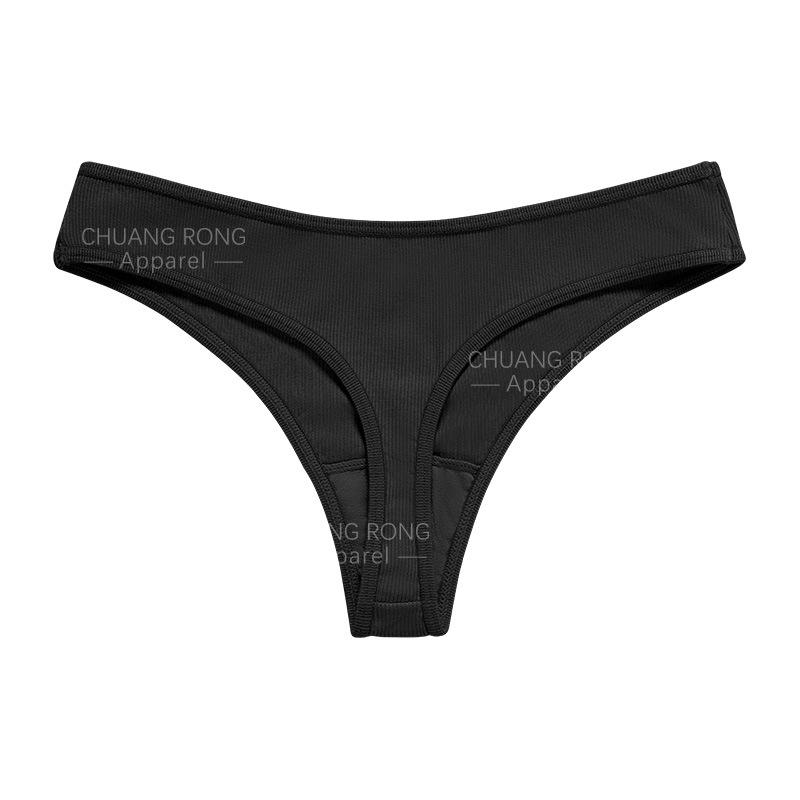 

European and American large-size cotton threaded underwear female sexy pure desire thin breathable comfortable low-rise fitness thong S чёрный