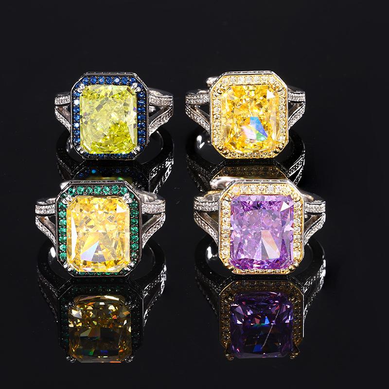 Jewelry Copper Bottom Gold-Plated Ice Flower Cut High Carbon Diamond Square Temperament Ring Women 10 * 12