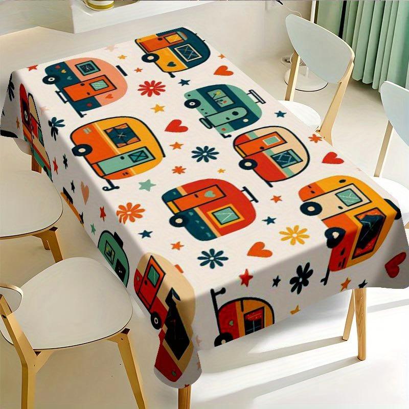 Camperpatroon Tafelkleed voor Tafel Waterdicht Rechthoekig Herbruikbaar Kleurrijk Cartoon Tafelhoes voor Feestdagen Binnen Buiten 140x180cm