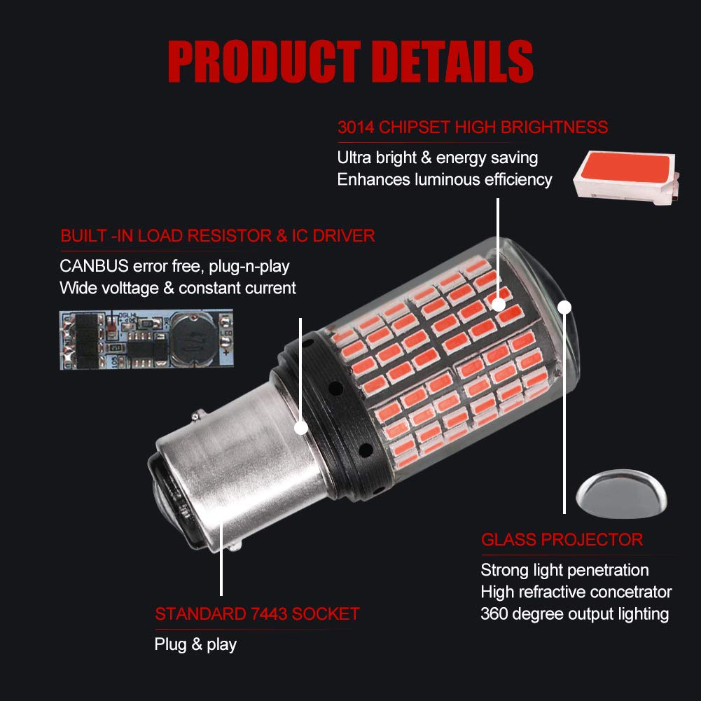 X-STYLE S25 Becuri Duble, LED Roșu, BAY15D, Unghiuri Diferite ale Pinilor, Luminozitate Ultra, LED 1157