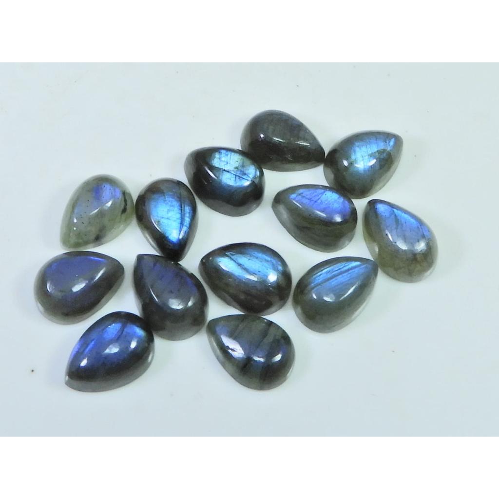 08X11MM Natural Labradorite Blue Fire Pear Cabochon Loose Gemstone 13Pcs Lot C-1105
