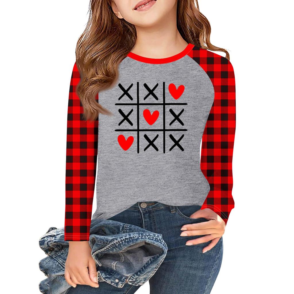 Mädchen Langarm Liebe Valentinstag T-Shirts Kinder Herbst Oberteile Rundhals Basic T-Shirts 5-14J