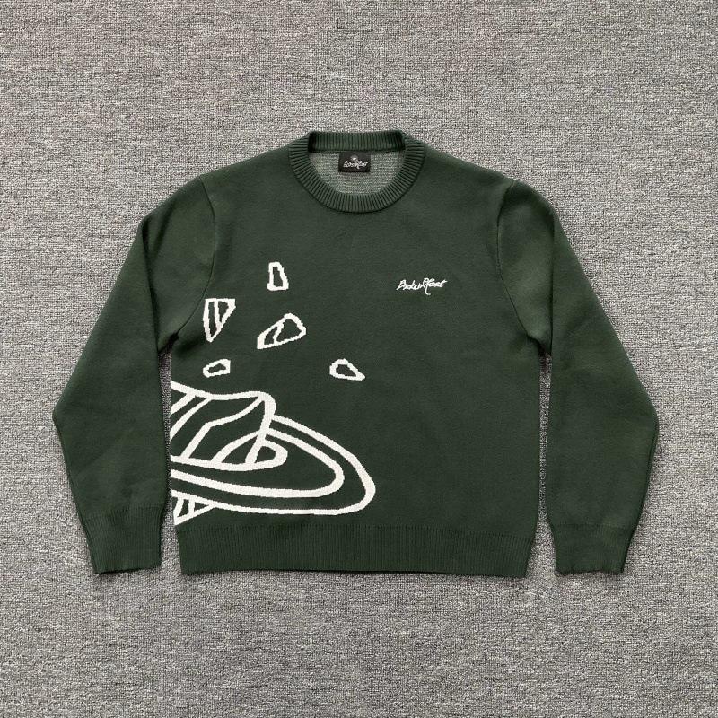 Maglione Unisex Girocollo con Logo Ricamato Jacquard a Stelle - Stile Streetwear Americano