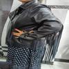 Noora Women's Lambskin Black Leather Jacket | Black Western Style Fringe Jacket | Biker Leather Tassel Jacket |