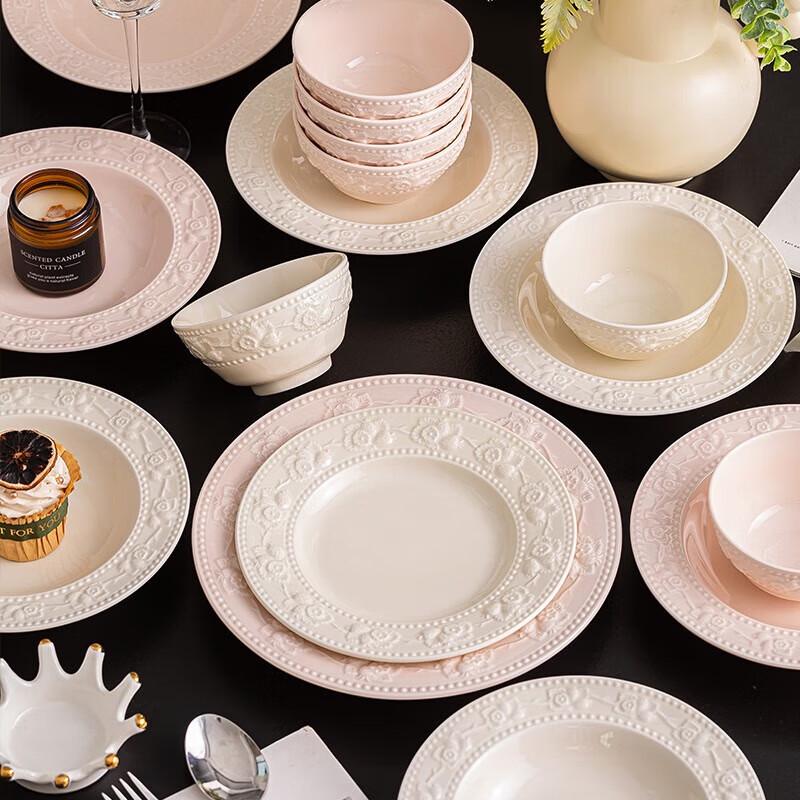 KANGMO Embossed Rose 4.5-inch Ceramic Rice Bowl Set