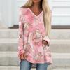 Ladies' Fashionable Casual Christmas Printed T-shirt Long Sleeved V-neck Mid Length Top