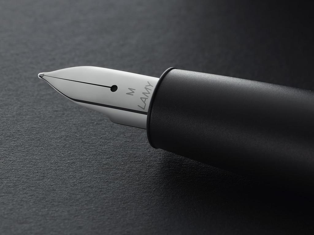 Lamy Aion Black Fountain Pen Modern Lightweight and Seamless Anodized Aluminum Stainless Steel Clip Steel Fine Point Includes Blue Ink Cartridge -