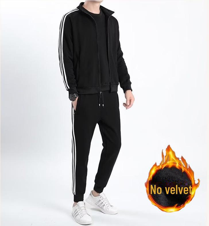 

Комплект из 2 предметов Chaolun осень/зима плюс бархат: Спортивные брюки на молнии и завязках. 4XL чёрный