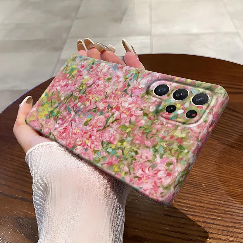 Oil Painting Wind Powder Flower Tree Samsung S24/S23Ultra Mobile Phone Case Thermal Transfer Five-sided Printing Galaxy S22 +