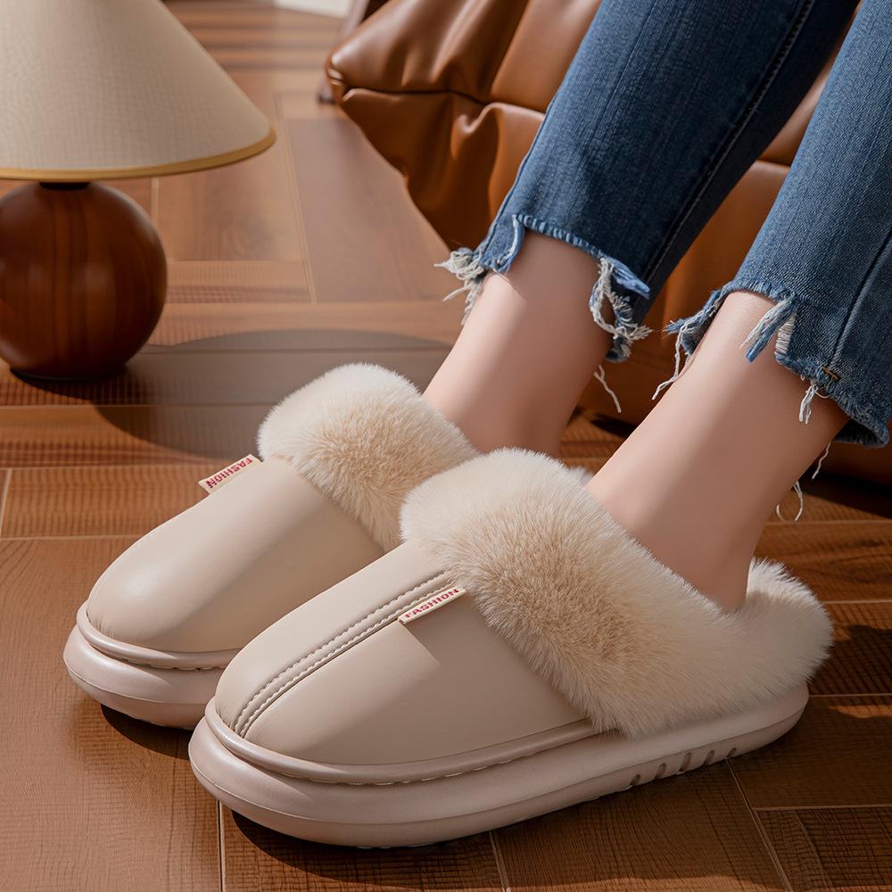 2025 waterproof cotton slippers autumn and winter warm velvet couple home warm waterproof slippers winter