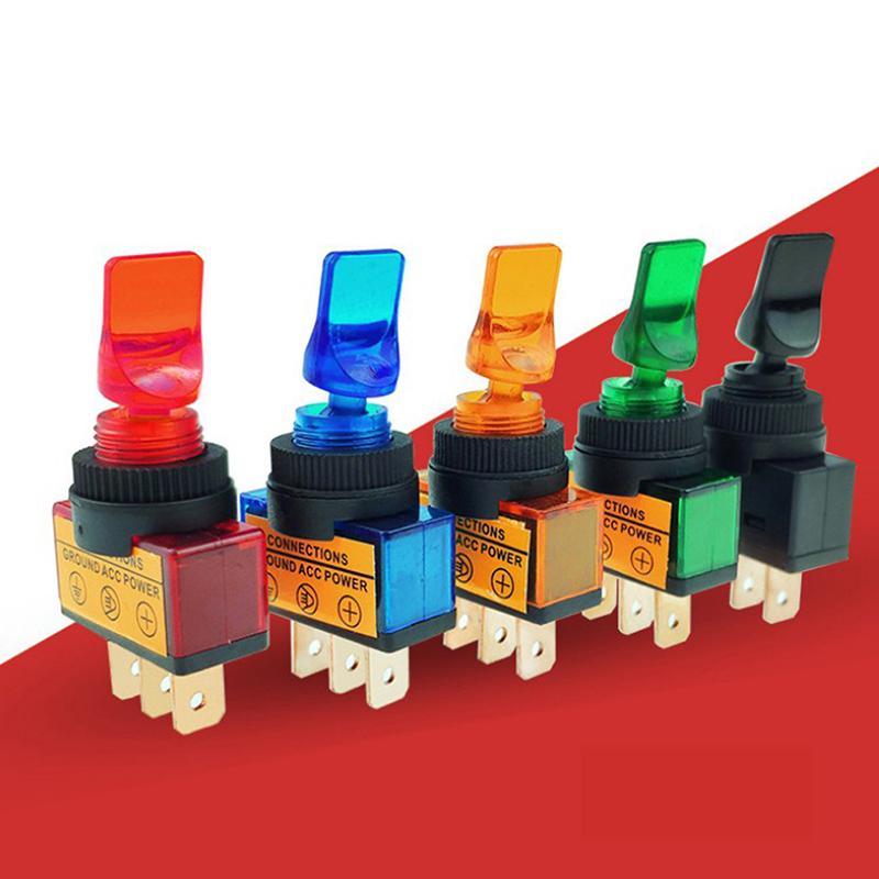12V Led Toggle Switch 3-Pin 10A 3-Pin Asw-14D Short Handle With Led Lights Waterproof