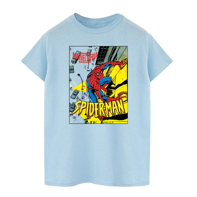 Spider-Man Mens Climbing Wall Cotton T-Shirt XXL babyblauwe kleur