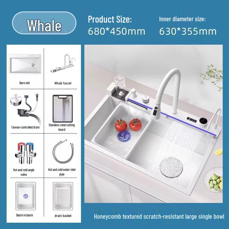 Thickened 304 Stainless Steel Veggie Washer with Digital Display & Honeycomb Design