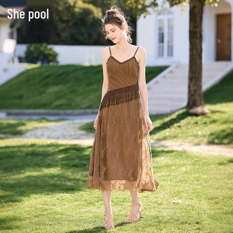 Элегантное кружевное миди-платье-комбинация Tachi с бахромой L