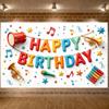 Birthday Banner Playful Party Banner Birthday Display Musical Instrument Pattern Banner For Party Decoration Birthday