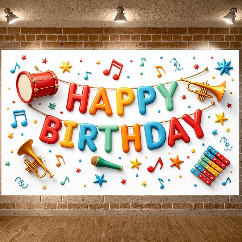 Birthday Banner Playful Party Banner Birthday Display Musical Instrument Pattern Banner For Party Decoration Birthday