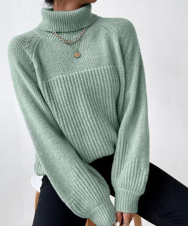 2026 Autumn/Winter Women's European American Simple Lapel Raglan Sleeve Pullover Knit Sweater