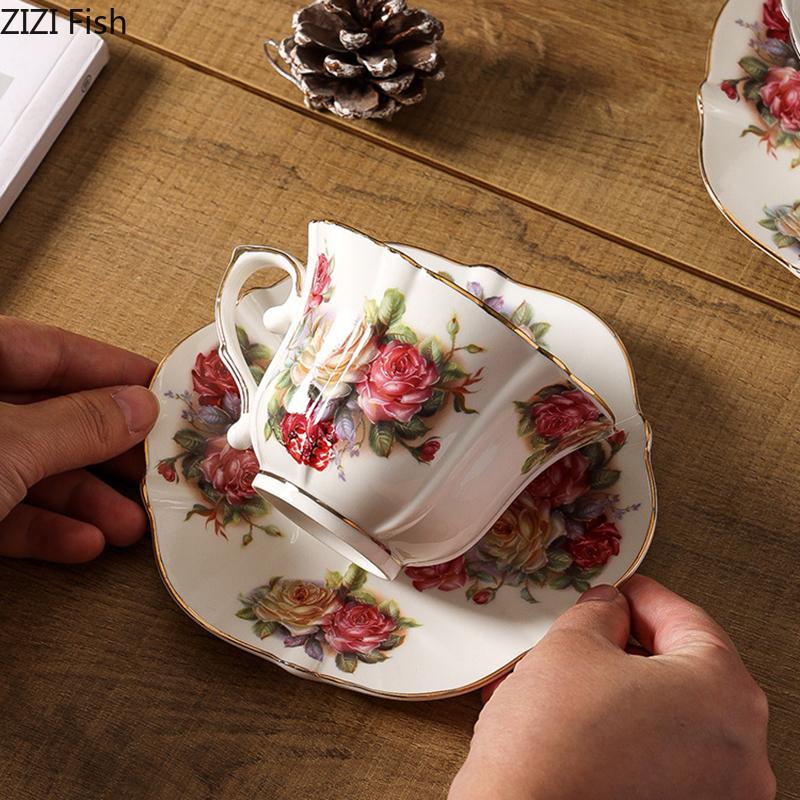 Rose Blooms Pattern Ceramic Cup&saucer Classic Mugs Dining Table Coffee Mug Milk Cups Afternoon Tea Teacup Fruit Juice Container