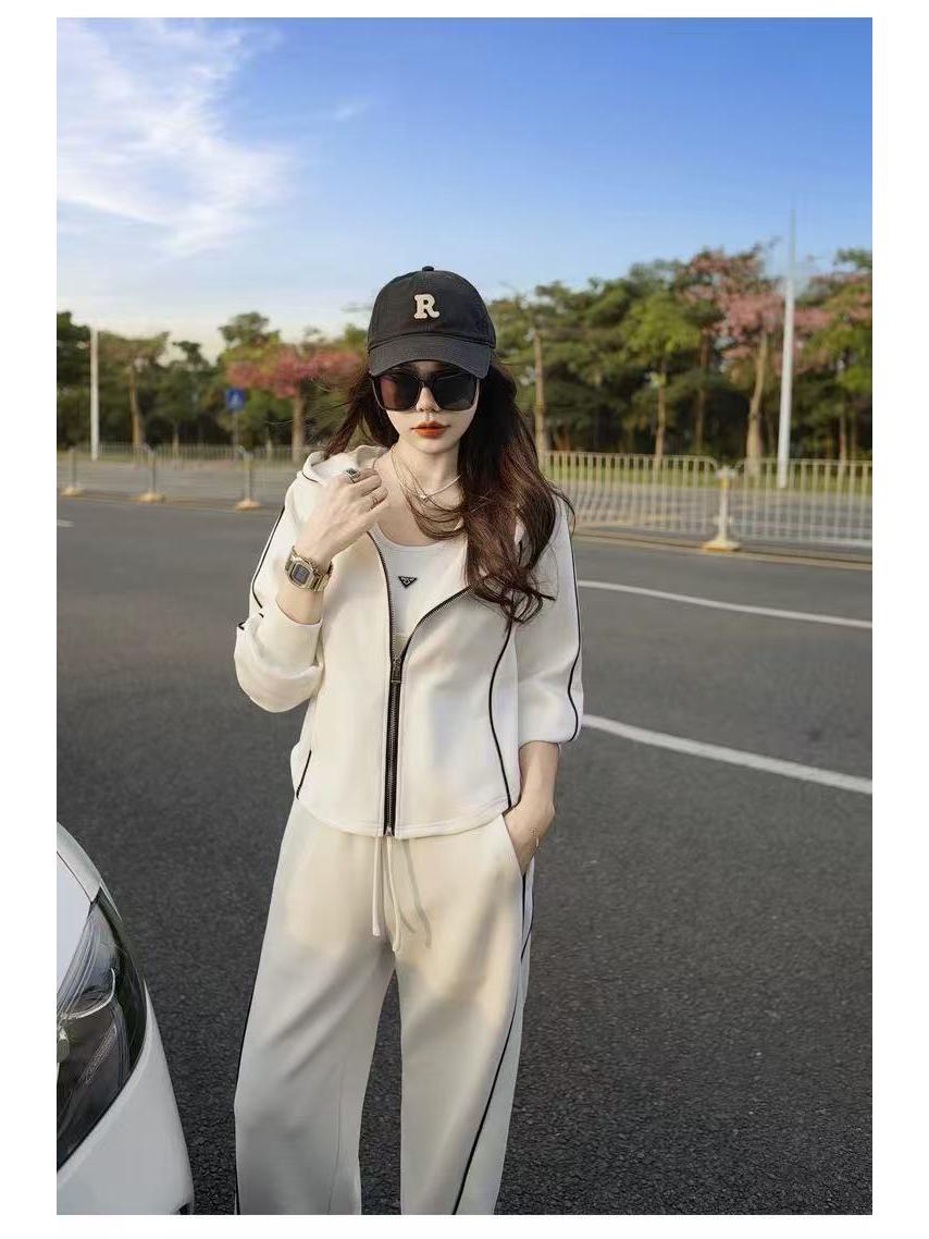 

2025 Women s Fall Slim Fit White Hooded Sweatshirt & Pants Set A097 S абрикосовий