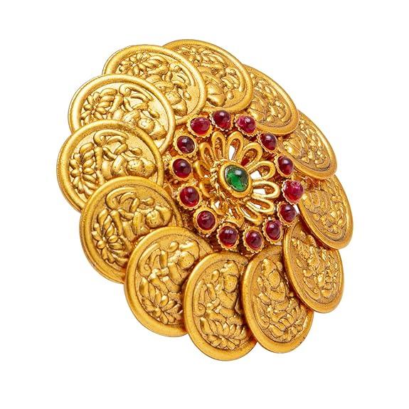 Plated Kundan, LCT, Pearls and CZ Studded Traditional Big Oversized Finger Adjustable Ring for Women