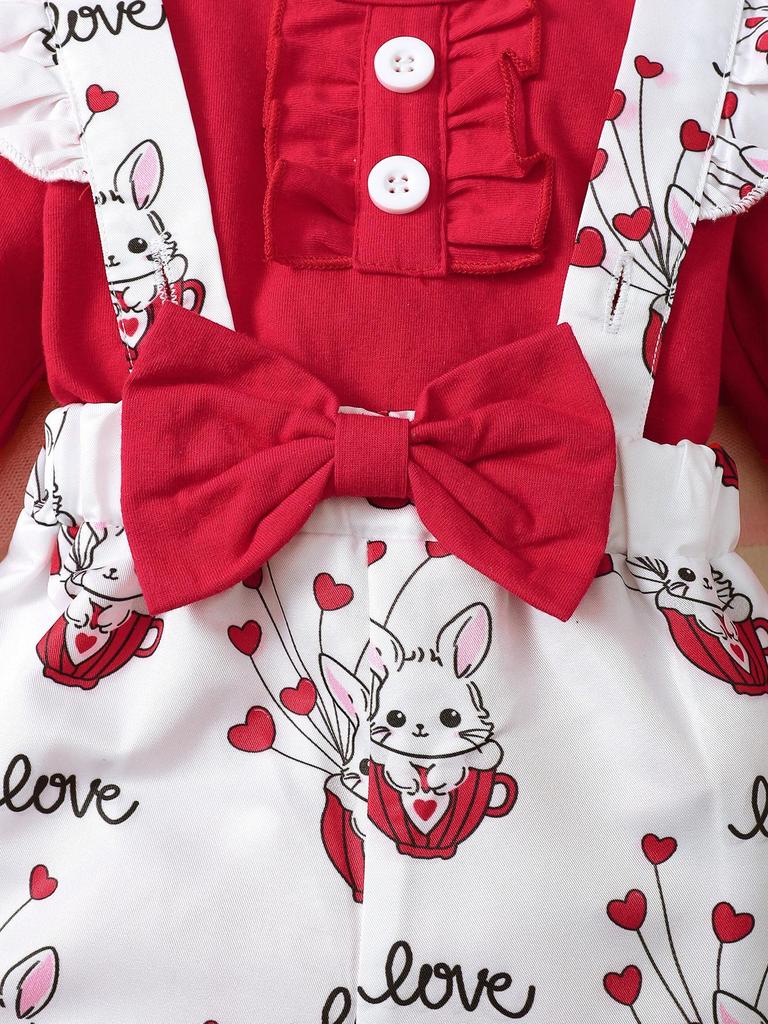 2022 Girls' Long Sleeve Top & Floral Overalls Three-Piece Set - Korean Spring/Autumn Style