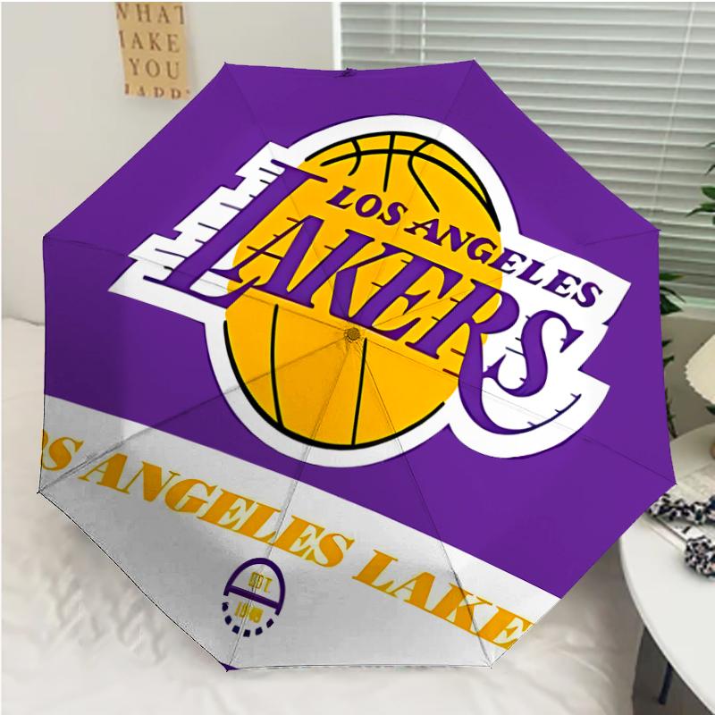 Los Angeles Lakers logo Print Automatic Umbrella, 8 Rib Iron Frame, Plastic Handle, Suitable for Outdoor Travel &Daily , Ideal Gift