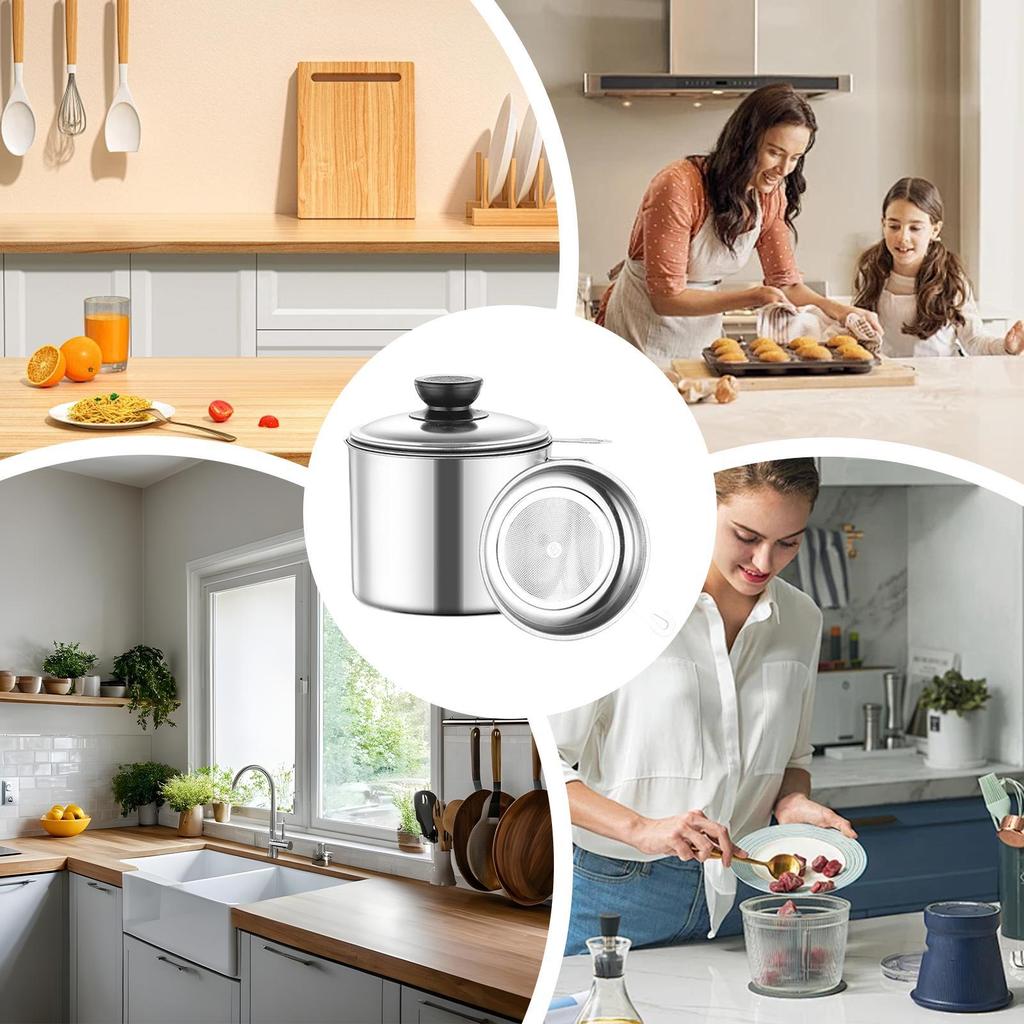 Stainless Steel Grease Strainer Oil Soup Separator Convenient Multi-use Oil Filter Storage Pot for Restaurant, Cafe