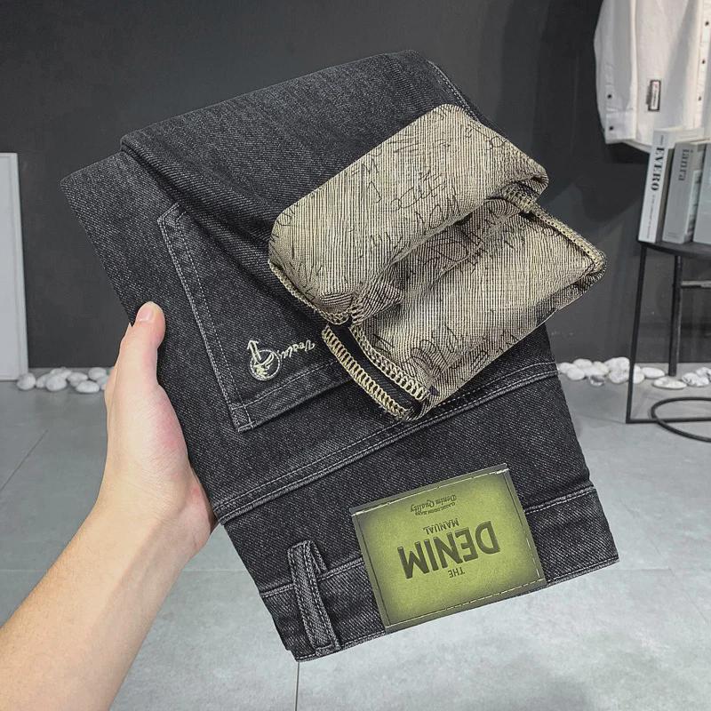 Brand Men's Trendy Elastic Embroidery Slim Straight Jeans